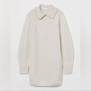 Cream H&M sweater dress with pearl beaded collar worn once